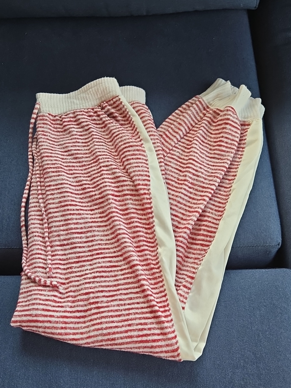 Abercrombie & Fitch Red/White PJ Jogger Pants Stripe Women M Cozy Pockets Lounge - Picture 7 of 9